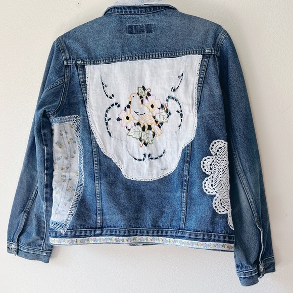 Reworked patchwork handkerchief floral denim jacket L handmade - Picture 9 of 11